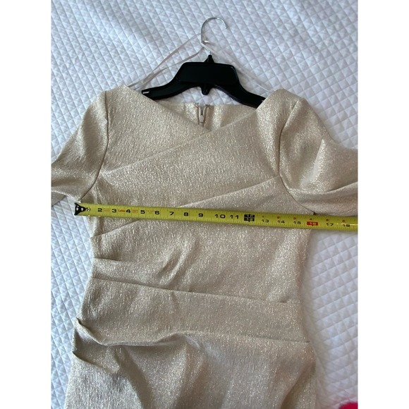 TERI JON Three-Quarter Sleeve Stretch Metallic Ruched Gown - Picture 10 of 16